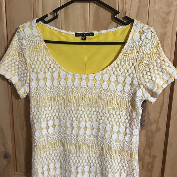 Tiana B. Yellow and White Lace Short Sleeve Scoop Neck Shift Dress - Picture 3 of 5